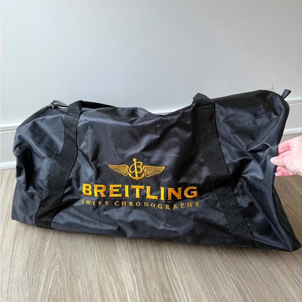 Breitling Swiss Large Logo Nylon Boston Travel Bag Made in Italy Black